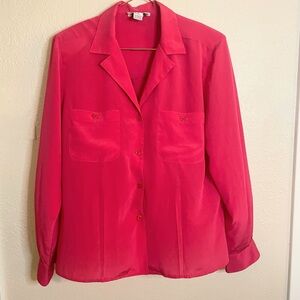 Vintage Dior Red Blouse Minimalist Quiet Luxury Button Front Size 12